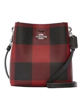 NEW COACH MINI TOWN BUCKET BAG RED & BLACK BUFFALO PLAID CROSSBODY SHOULDER